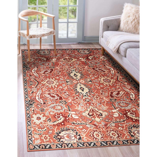 2020s 10x14 Lush Rustic Coral Traditional Geometric Hand Knotted Wool Carpet Rug For Sale - Image 5 of 8