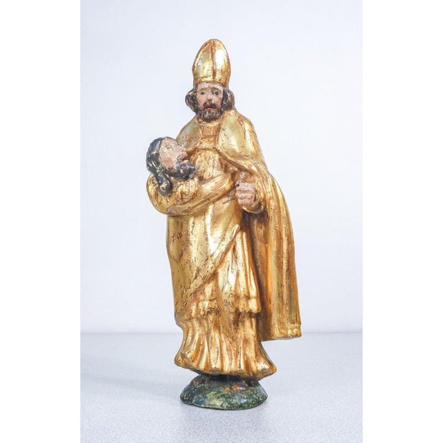 Italian Artist, Sculptures of Religious Saints. 1700, Wood and Gold For Sale - Image 5 of 18