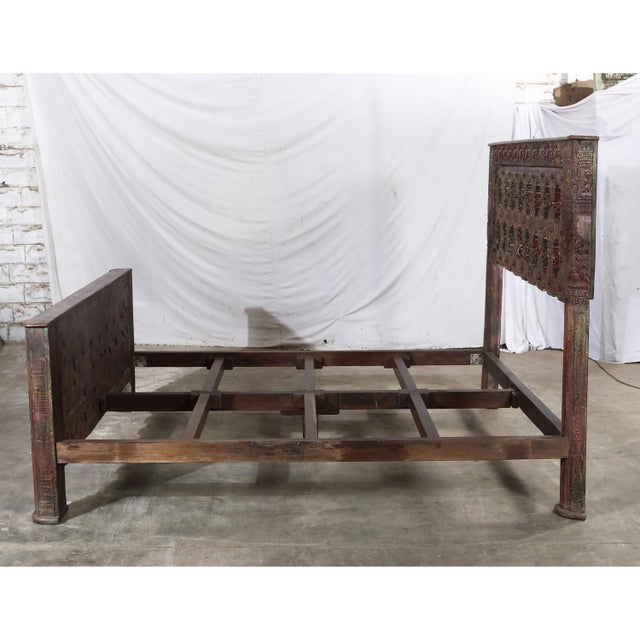 Complete King Size Bed Constructed From an Antique Gujarati Door and Pillars For Sale In Santa Fe - Image 6 of 8