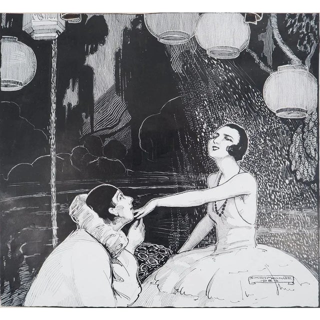Simon Monnatte, Pierrot and Dancer in a Japanese Setting, 1923, Original Drawing For Sale - Image 10 of 10