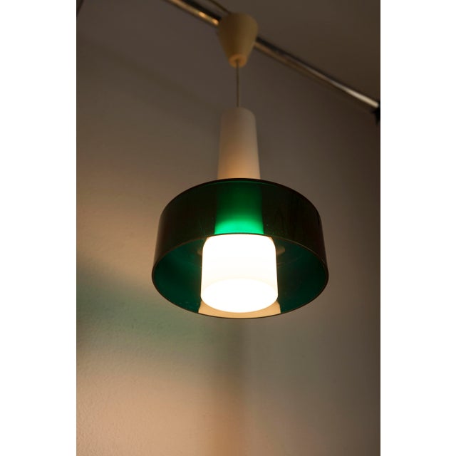 Vintage Two-Tone Pendant Light in White Opaline Glass and Green Transparent Glass, 1960s For Sale - Image 16 of 17