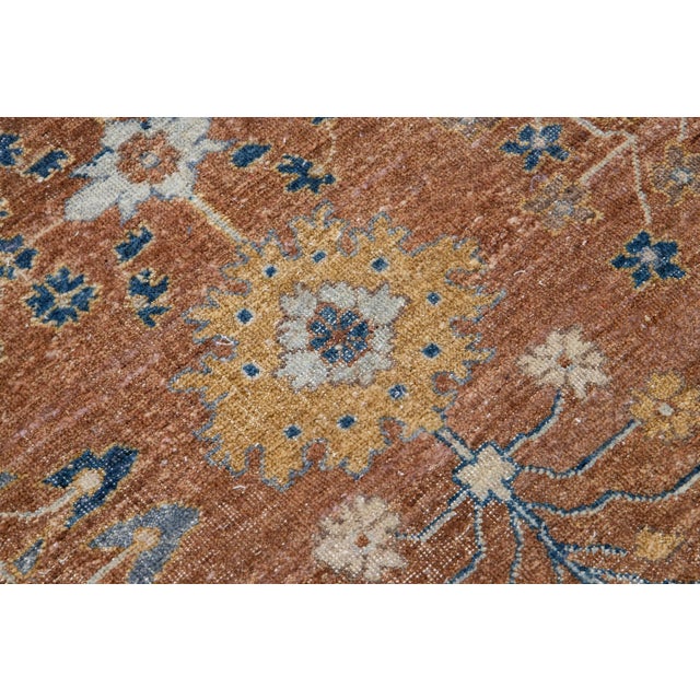 Textile Apadana's Artisan Collection Brown Handmade Floral Pattern Wool Rug For Sale - Image 7 of 11