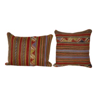 Striped Turkish Kilim Cushion - A Pair For Sale