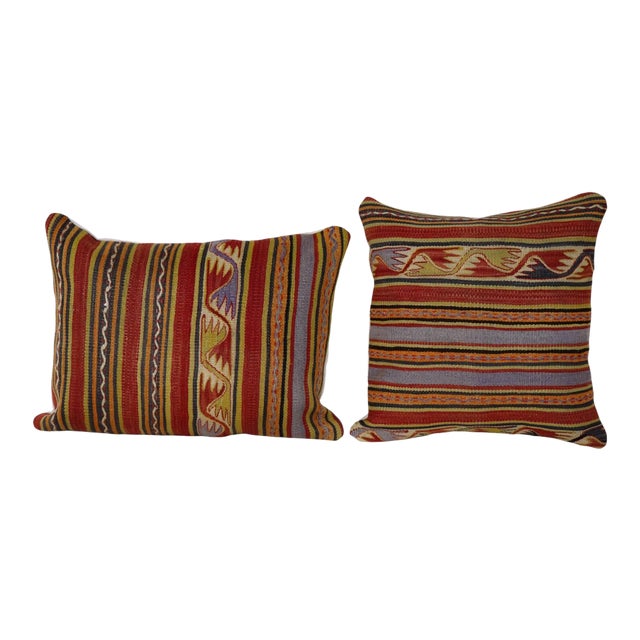 Striped Turkish Kilim Cushion - A Pair For Sale