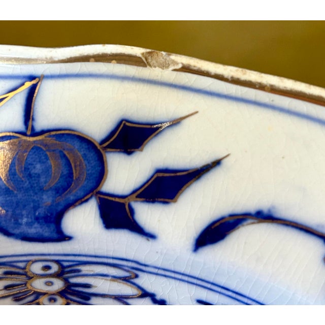 Ceramic Antique Flow Blue Brown Westhead & Moore Bwm&c Blue Onion Meissen English Soup Bowls, Set of 8 For Sale - Image 7 of 12