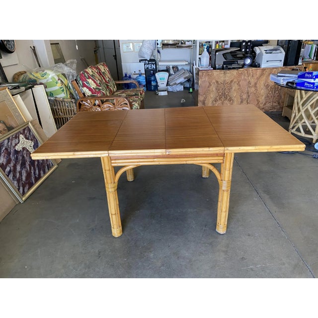Mid Century Rattan and Mahogany Expandable Dining Table For Sale - Image 9 of 13