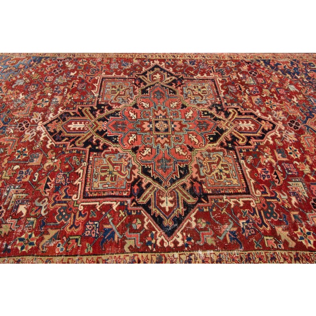 Textile Early 20th Century Antique Distressed Persian Heriz Wool Rug For Sale - Image 7 of 11