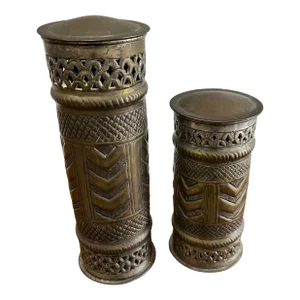 1970s John Richards Collection Pierced Silver Lidded Canister Jars- Set of 2