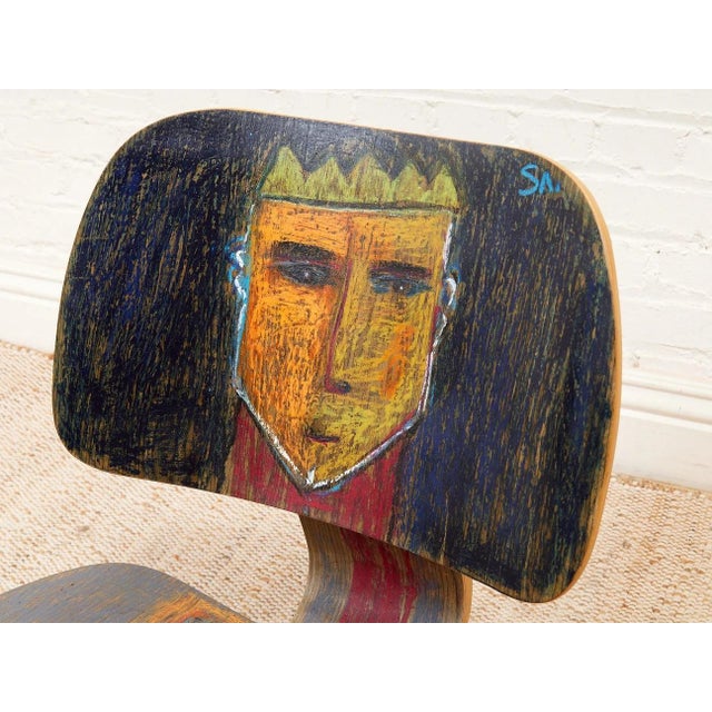 Mid 20th Century Spencer Collins Hand-Painted Molded Plywood Chair With Abstract Portrait For Sale - Image 4 of 12