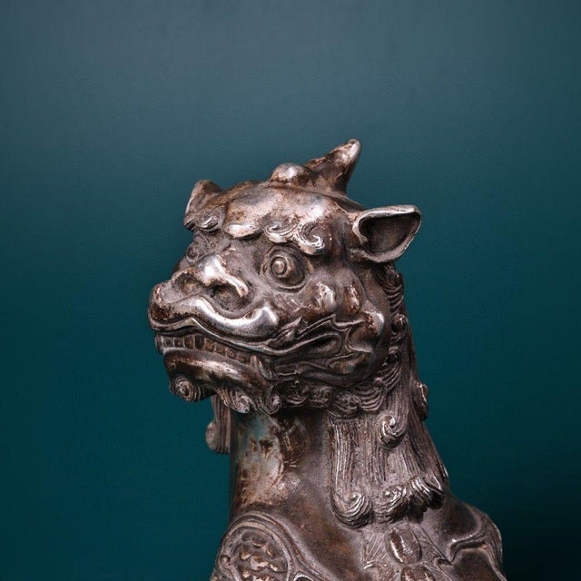 Vintage Silver-Inlaid Bronze Unicorn Figure - Mythical Beast Sculpture For Sale In Los Angeles - Image 6 of 9
