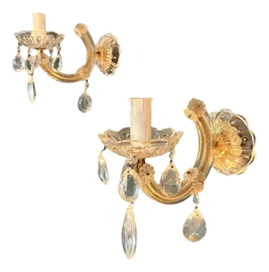 French Maria Theresa Cut Crystal Sconces, 1950s, Set of 2