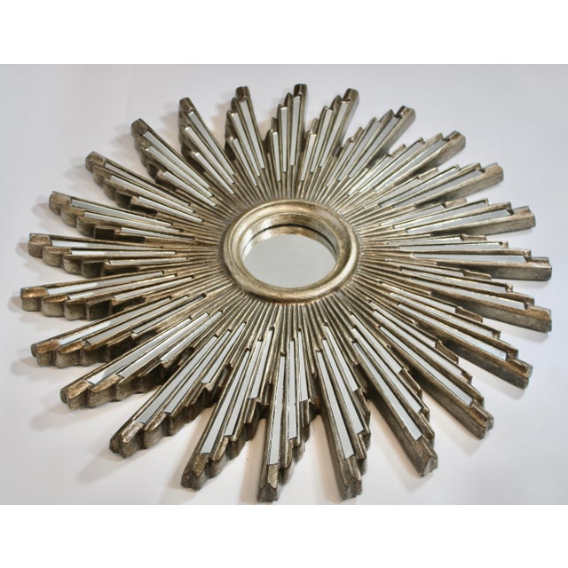 Silver Extra Large Mid Century Modern Silver Sunburst Mirror For Sale - Image 8 of 10