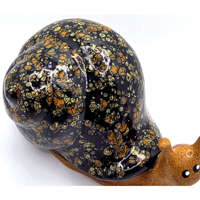Mid-Century Modern Vintage MCM Studio Art Ceramic Unique Black Speckled Shell Glaze Snail Figurine For Sale - Image 3 of 7