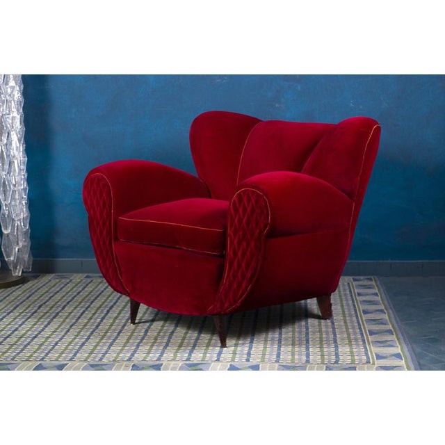Red Set of Mid-Century Red Velvet Lounge Chairs, 1940s For Sale - Image 8 of 9