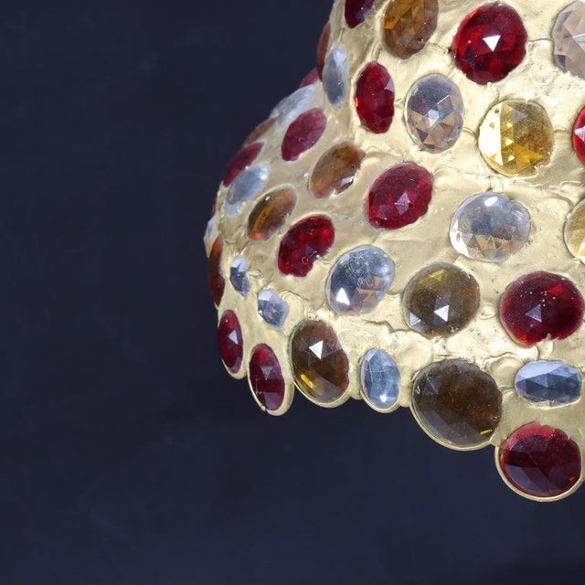 Metal Mid Century Modern Chunk Polychrome Jewel & Gilt Frame Hanging Light For Sale - Image 7 of 8