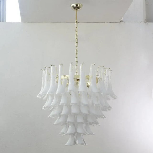 Petal suspension lamp ø85 cm made in italy in murano glass crystal and white glass, vintage style chandelier the "petal"...
