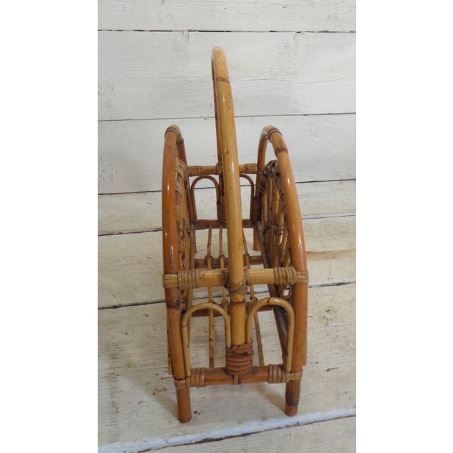 Crescent-Moon Bamboo and Wicker Magazine Rack, 1970s For Sale - Image 6 of 8