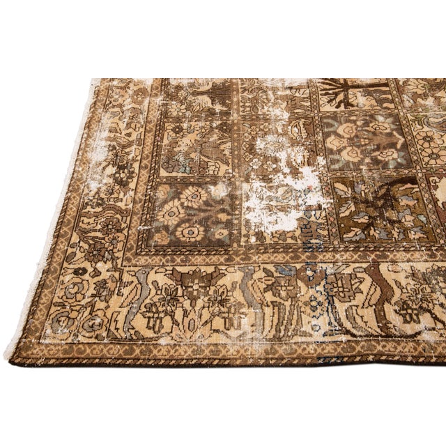 1960s Vintage Distressed Handmade All Over Beige Wool Rug For Sale - Image 4 of 9