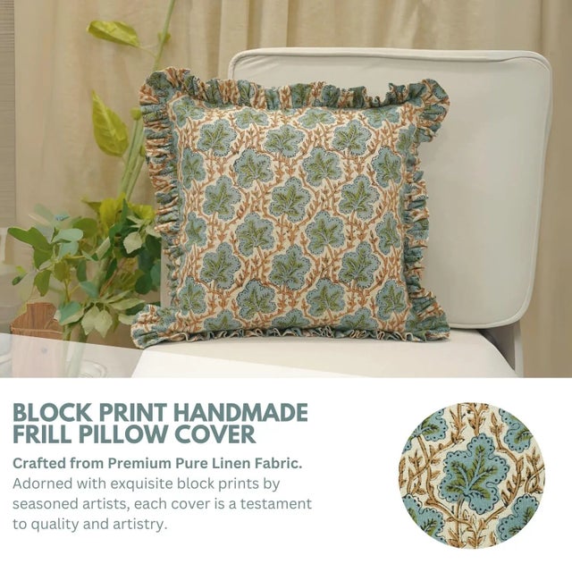 * Block Print Handmade Cushion Cover – Crafted using traditional block printing techniques on premium pure linen, offering...