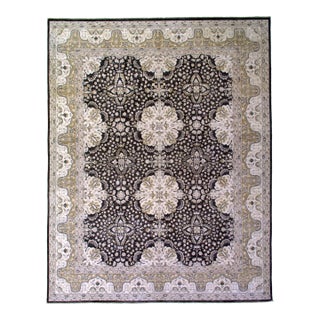 Modern Handcrafted Wool Rug in Dark Brown With Allover Floral Pattern For Sale
