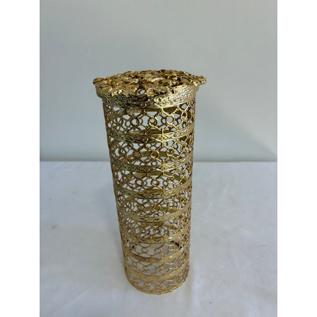 Hollywood Regency Vintage Gold Filigree Bottle Cover For Sale - Image 3 of 9