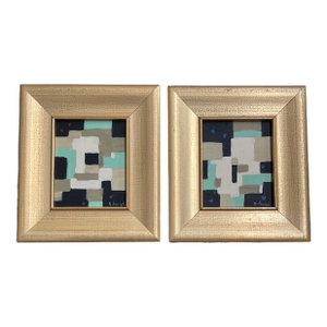 Contemporary 2 Original Stephen Heigh Abstract Small Paintings “Urban1&2” Framed-a Pair