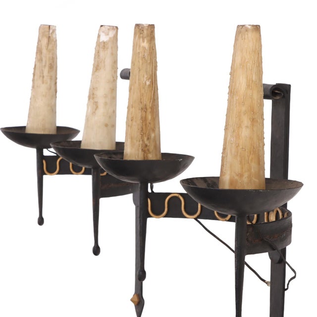 1950s A Set of 4 French Large Gothic Style Iron Wall Sconces, C. 1950. For Sale - Image 5 of 7