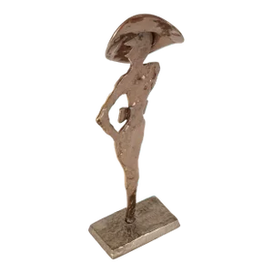 Mid 20th Century Bronze Sculpture Woman in Hat by Yves Lohé