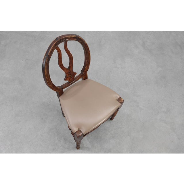 Brown Antique Gustavian Walnut Chair with Leather, 1700s For Sale - Image 8 of 14