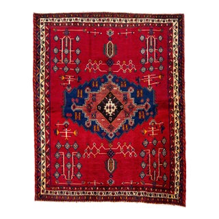 1960s Vintage Shiraz Persian Wool Rug in Red With Medallion Motif For Sale