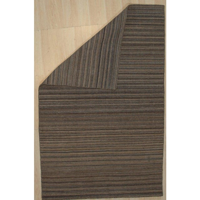 Contemporary 5x8 Brown Hand-Knotted Wool Striated Earth Tones Geometric Modern Carpet Rug For Sale - Image 3 of 4