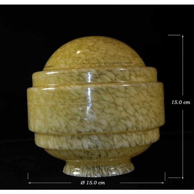 Stone Art Deco Bronze Figural Lamp with Marbled Saturn Glass Shade, 1920 For Sale - Image 7 of 14