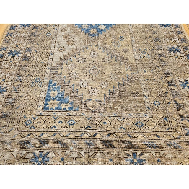 Tan 19th Century Caucasian Shirvan Area Rug, Geometric Design, Handwoven Wool, 4' x 5' For Sale - Image 8 of 15