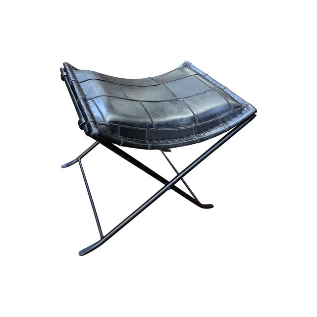 Black Modern Polished Leather Folding Footstool Chairish