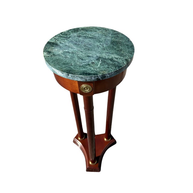 Green Vintage Bombay Company Regency-Style Mahogany Pedestal Stand With Green Marble Top For Sale - Image 8 of 10