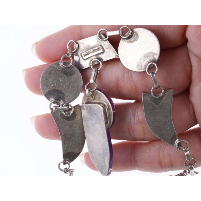 Late 20th Century Julius Manuelito Southwestern Sterling Purple Stone Channel Inlay Necklace and e For Sale - Image 5 of 7