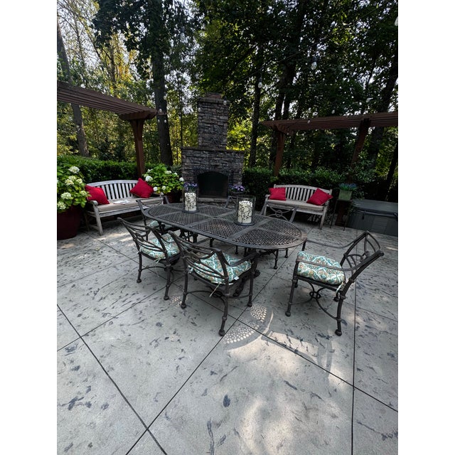 Vintage Cast Aluminum 7-Piece Outdoor Dining Set, Table & 6 Chairs For Sale - Image 10 of 10