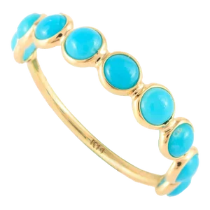 14k Solid Gold Sleeping Beauty Turquoise Half Band Ring Size 7