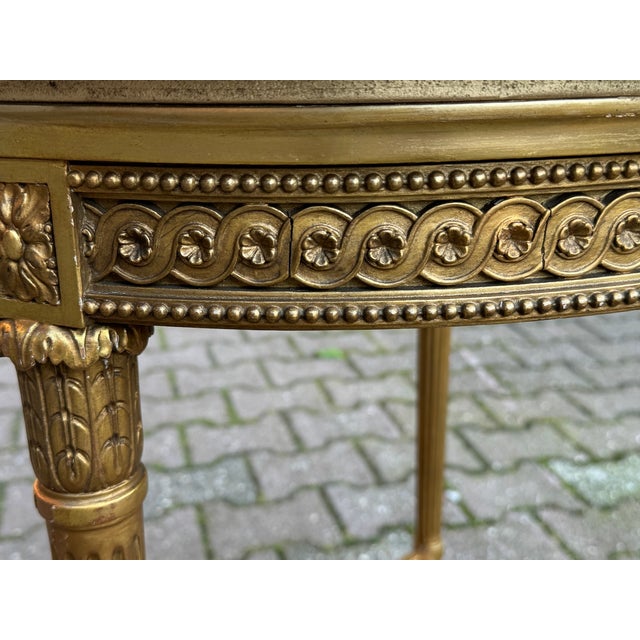19th C French Louis XVI Gold Leaf Beech Marble Side Table For Sale - Image 4 of 13
