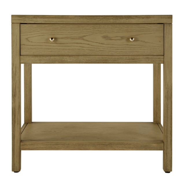 Transitional Nora 30 in. W Rectangular Wood 1 Drawer Wide Nightstand with Lower Open Shelf, Light Oak For Sale - Image 3 of 10