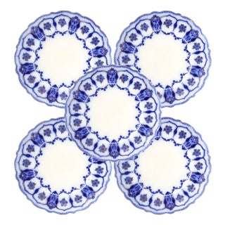 Antique Flow Blue 'Eclipse' Pattern Plates, Set of 5 For Sale
