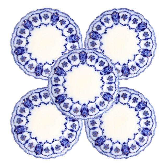 Antique Flow Blue 'Eclipse' Pattern Plates, Set of 5 For Sale
