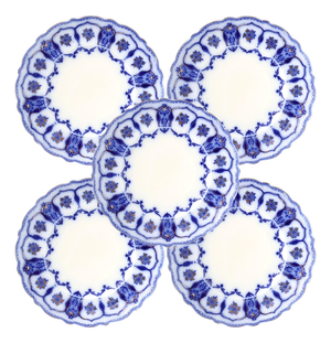 Antique Flow Blue 'Eclipse' Pattern Plates, Set of 5