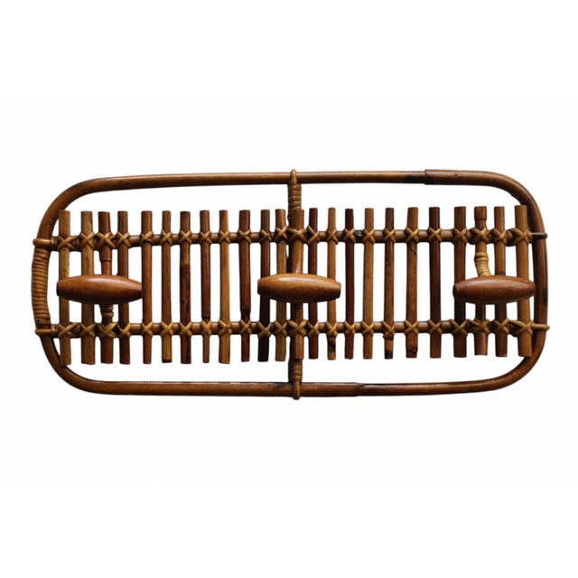 Brown Bamboo and Rattan Wall-Mounted Coat Rack, Italy, 1970s For Sale - Image 8 of 8