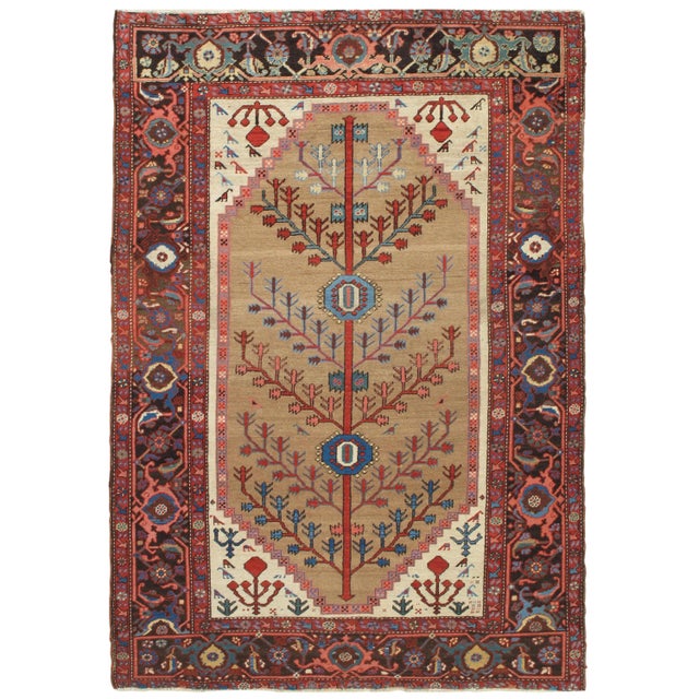 Antique Persian Bakhshaish Carpet, Handmade Wool Oriental Rug, Ivory Light Blue For Sale - Image 9 of 18