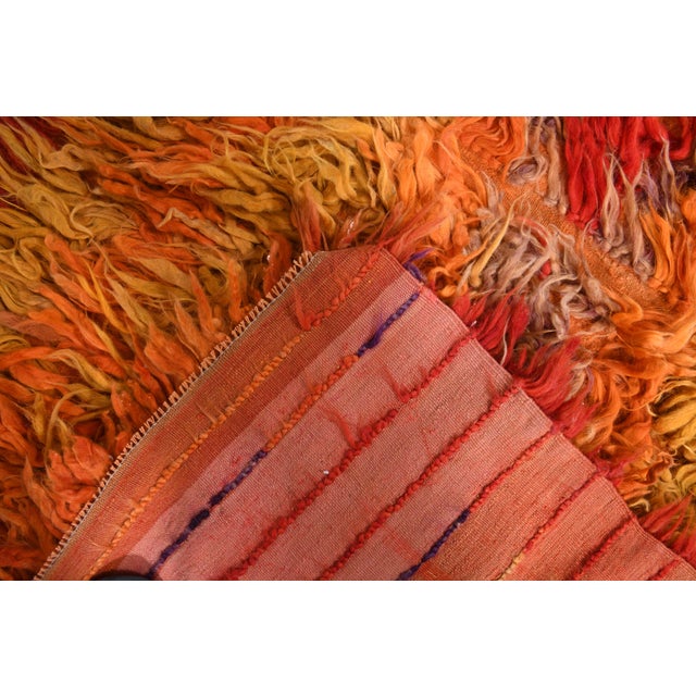 1970s Vintage Handmade Wool Cotton Orange Red High Pile Runner Rug For Sale - Image 11 of 11
