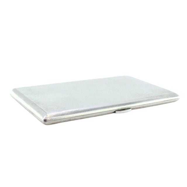 Silver Guilloche Silver Cigarette Case with Interior Cigarette Ribbon and Hinged Lid For Sale - Image 8 of 8