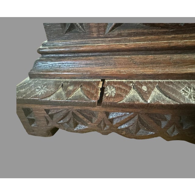 Antique Folk Art Chip Carved Wood Box Tramp Art Jewelry Casket Box 15.5” Wide For Sale - Image 12 of 12