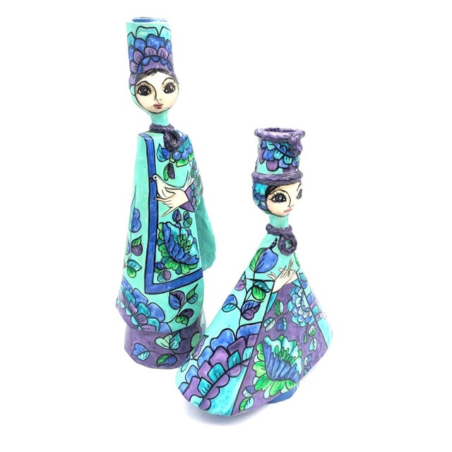 Vintage Mexican Hector & Abelardo Ruiz Papier Mâché Candle Holders, a Pair For Sale In Miami - Image 6 of 11