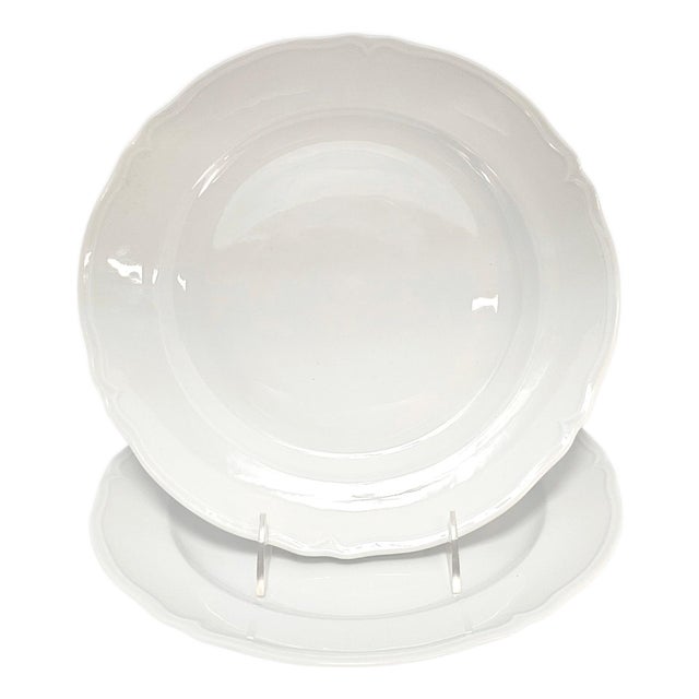 Vintage French Limoges White Porcelain Louis XV Scalloped Plates, Set of 2 For Sale